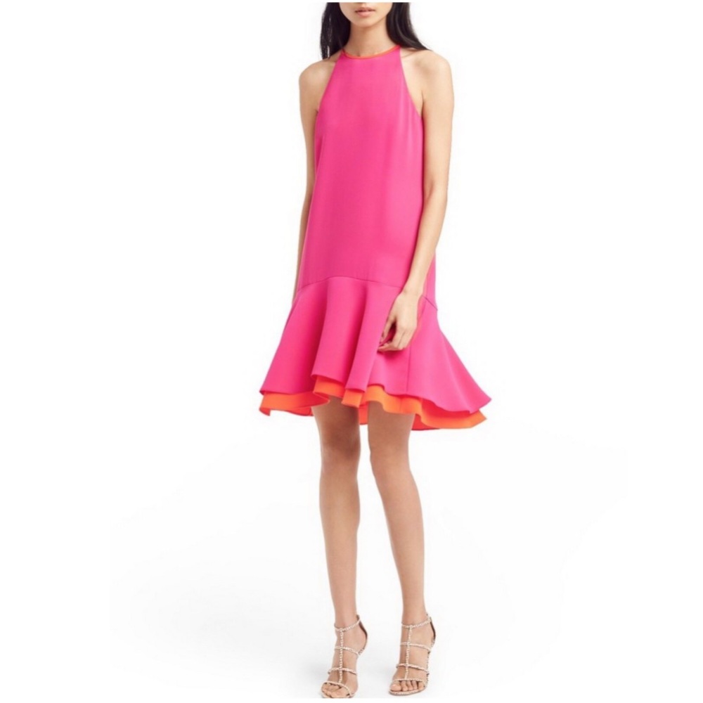 Diane Von Furstenberg Kera Hot Pink/Orange Sleeveless Drop Waist Dress Size 8